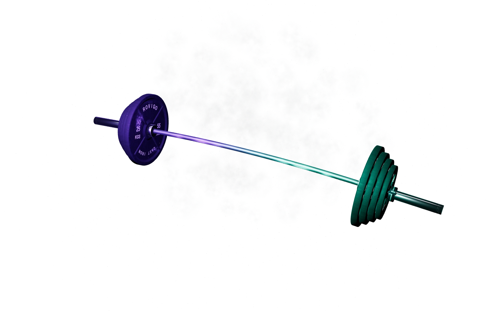 Worn iron barbell surrounded by a cloud of white chalk.