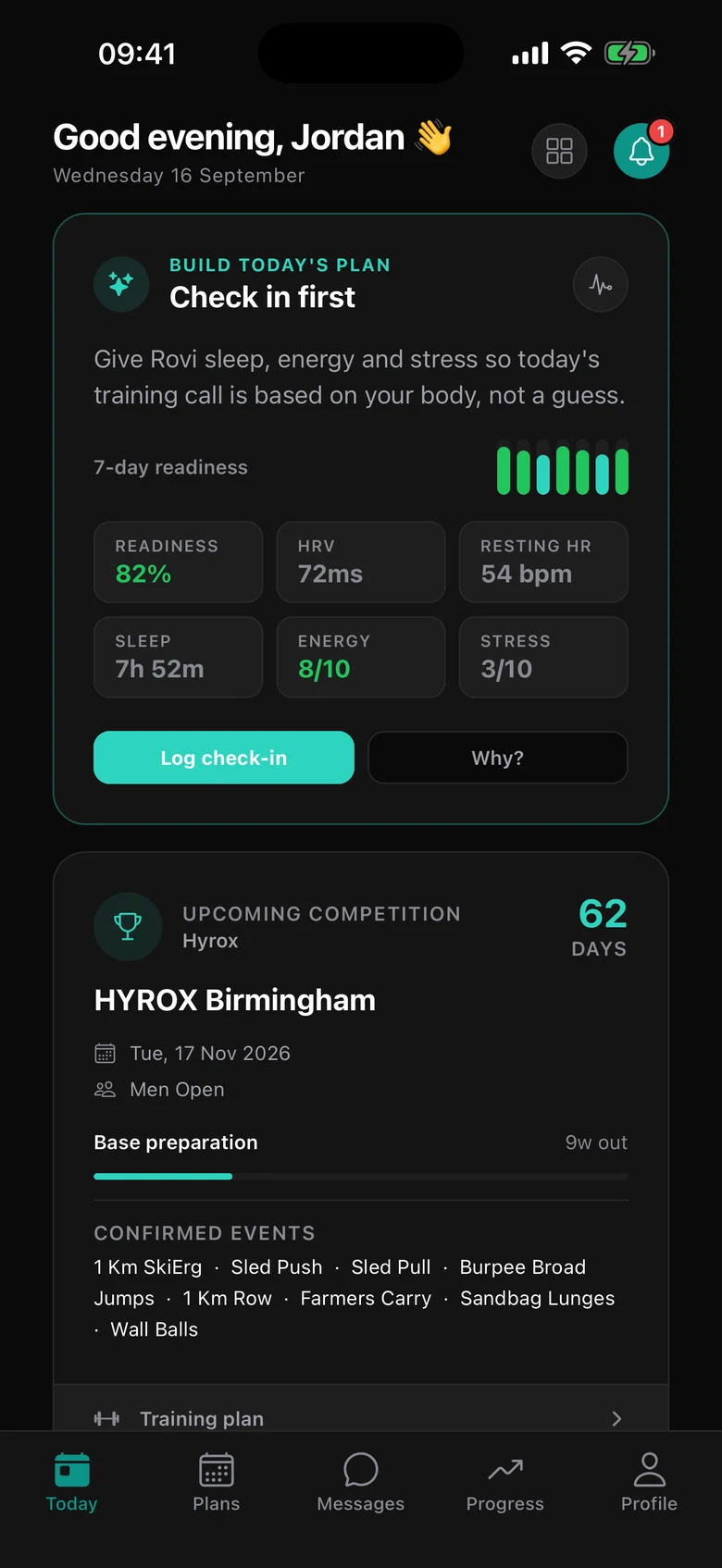 Rovi Today: daily check-in, readiness and upcoming HYROX competition